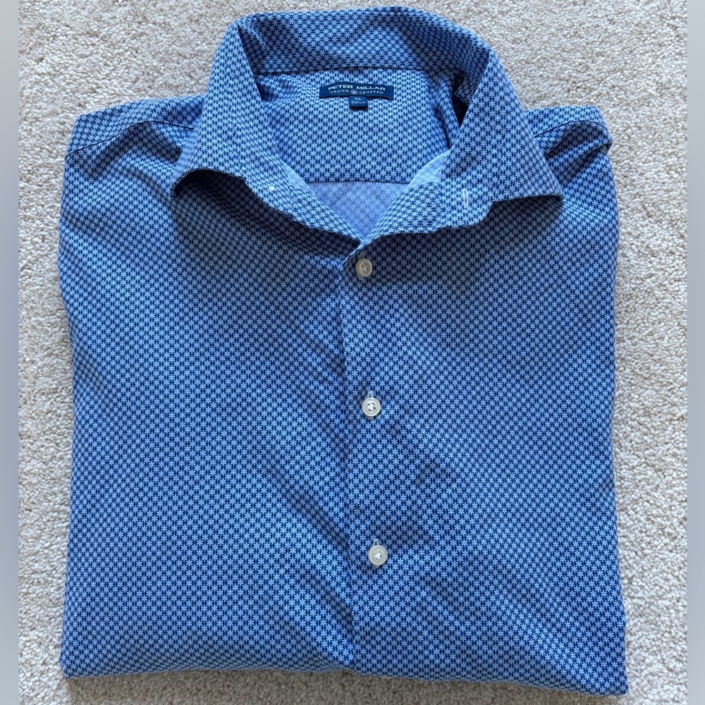 Peter Millar Crown Crafted XL Blue Snowflake Patterned Button up Shirt
